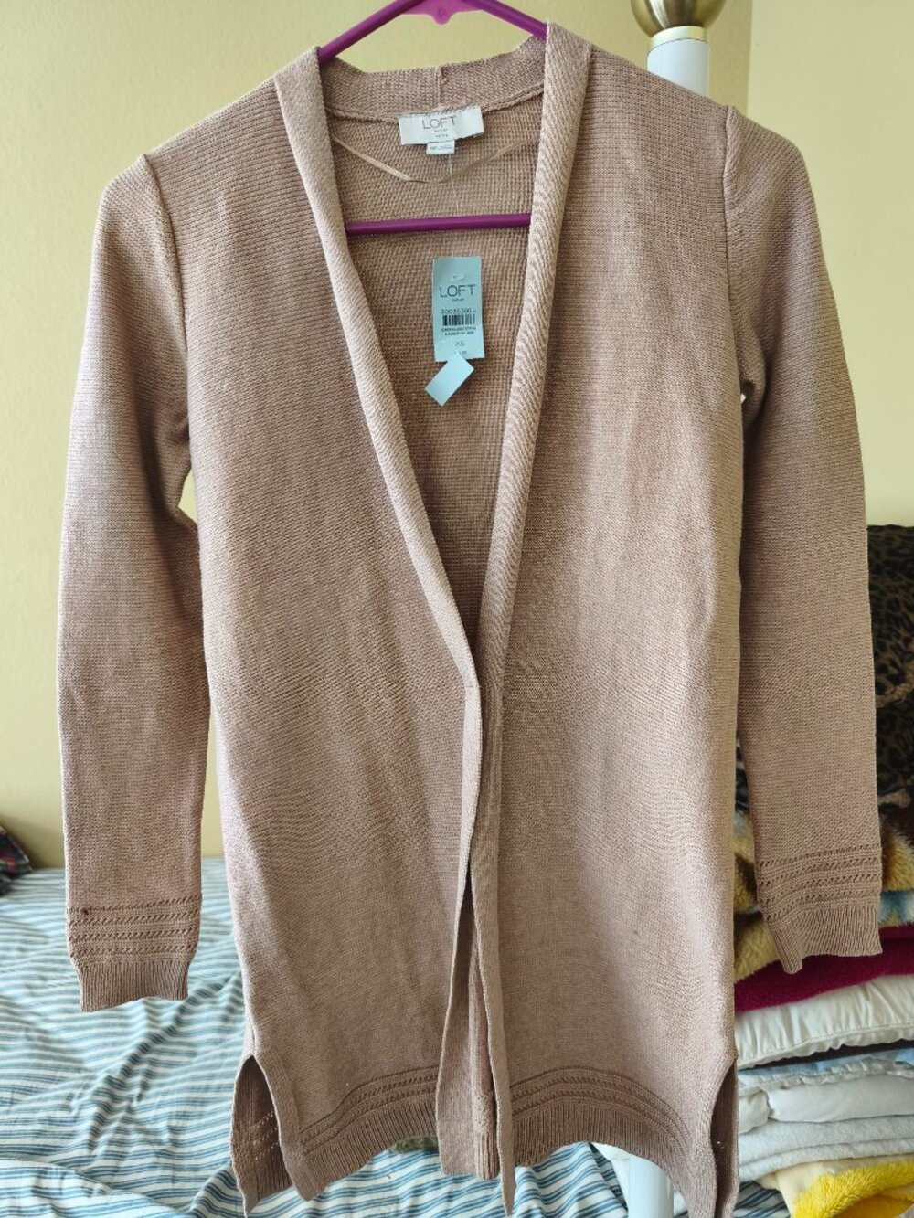 NWT Loft Lightweight Tan Open Front Cardigan Long Sleeve Sweater Knitwear sz XSP